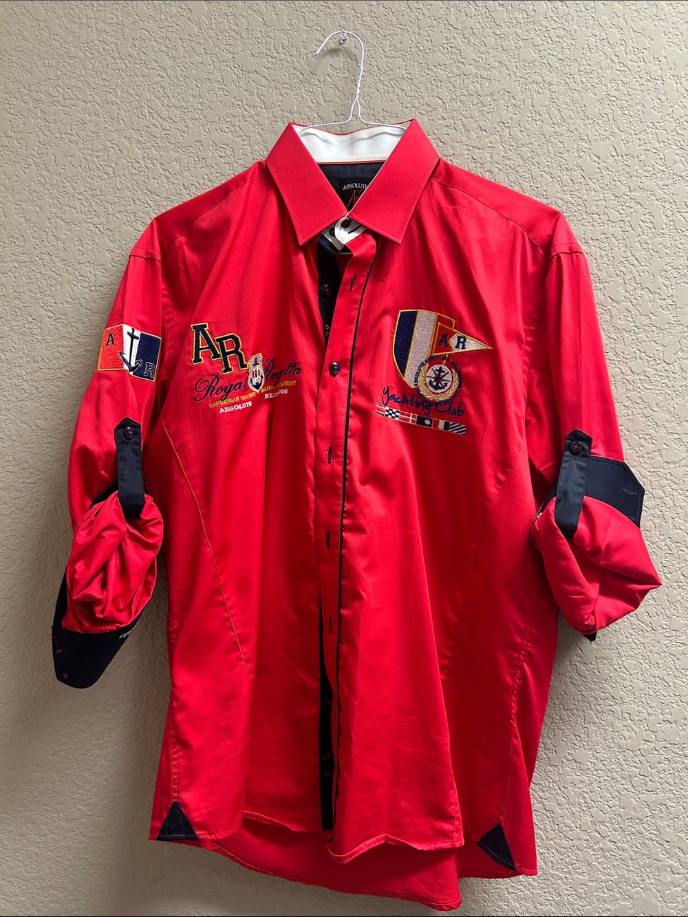 Red Yachting Club Embroidered Button-Up Shirt - Absolute Rebellion